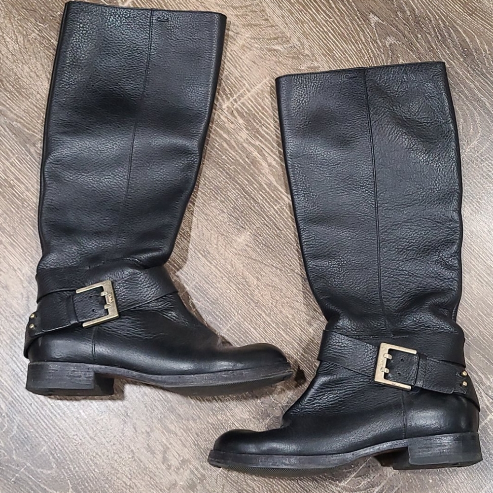 Chloe tall soft pebbled leather riding boots 37